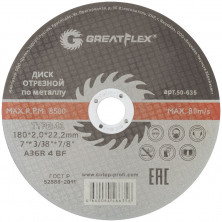 Диск отрезной по металлу Greatflex Master 50-635 T41-180х2,0х22,2 мм