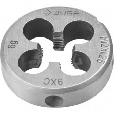 Плашка Зубр М12x1,25 мм сталь 9ХС круглая ручная 4-28022-12-1.25