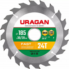 Диск пильный по дереву Uragan Fast 36800-185-30-24_z01 185х30/20 мм 24 зуба