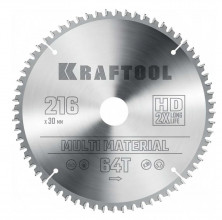 Диск пильный по алюминию Kraftool Multi Material 36953-216-30 64Т 216х30 мм