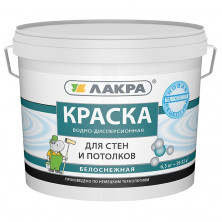 Краска акриловая Лакра для стен и потолков белоснежная 6,5 кг