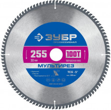 Диск пильный по алюминию Зубр Мультирез 36907-255-30-100_z01 100Т 255x30 мм